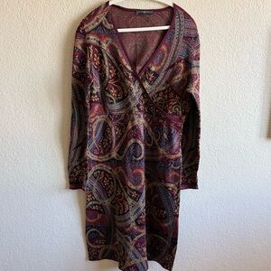 Peruvian Connection Long Sleeve Wrap Midi Dress Paisley Hippie Boho Cotton